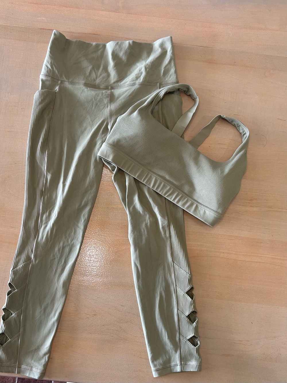 Athleta Olive Green High-Waist Leggings and Matching Sports Bra Set